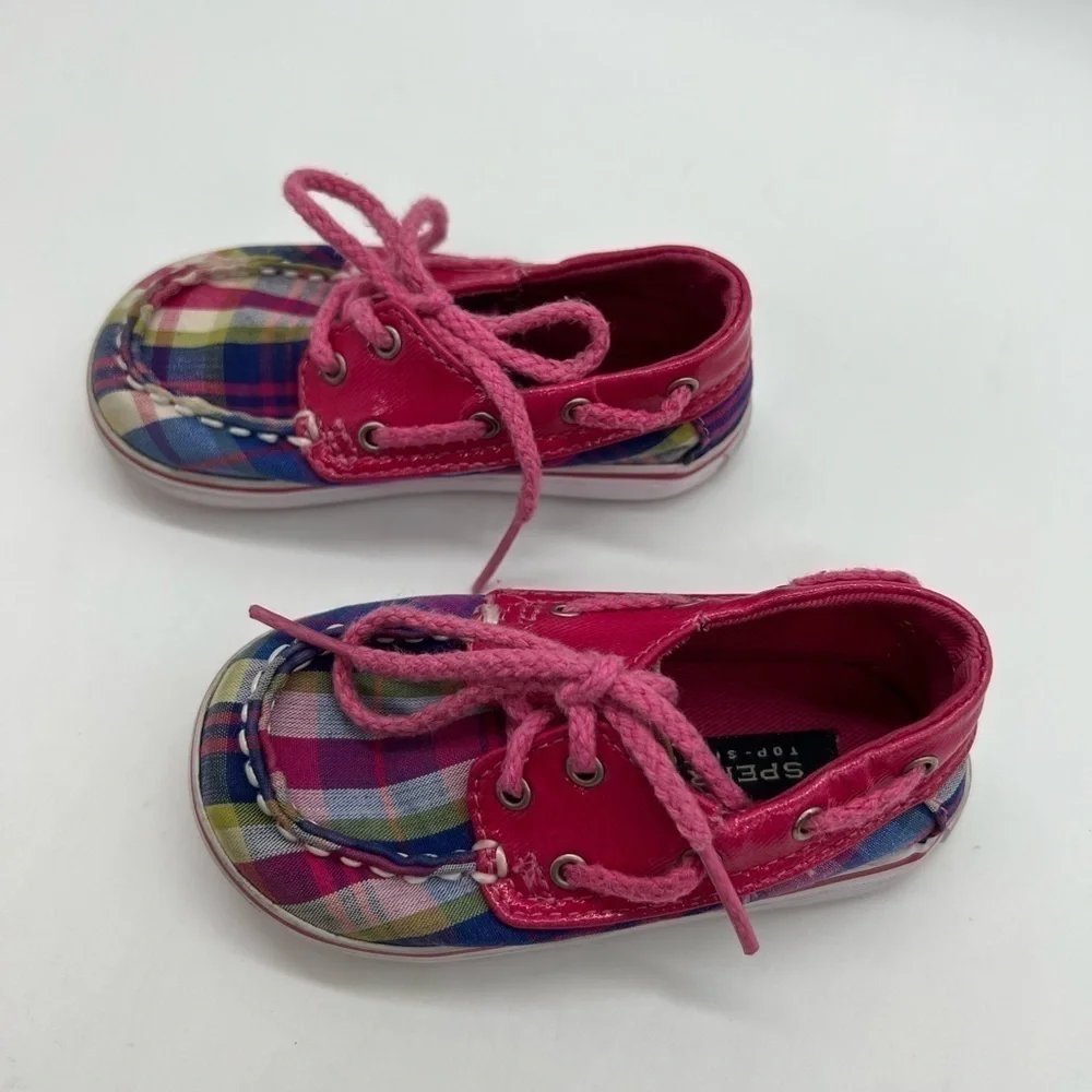 SPERRY TOP SIDERS BABY GIRL PINK AND BLUE PLAID SIZE CRIB 4